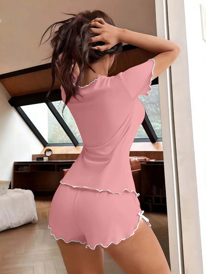 Pyjama d’Été Femme – Col Rabattu et Haut Noué
