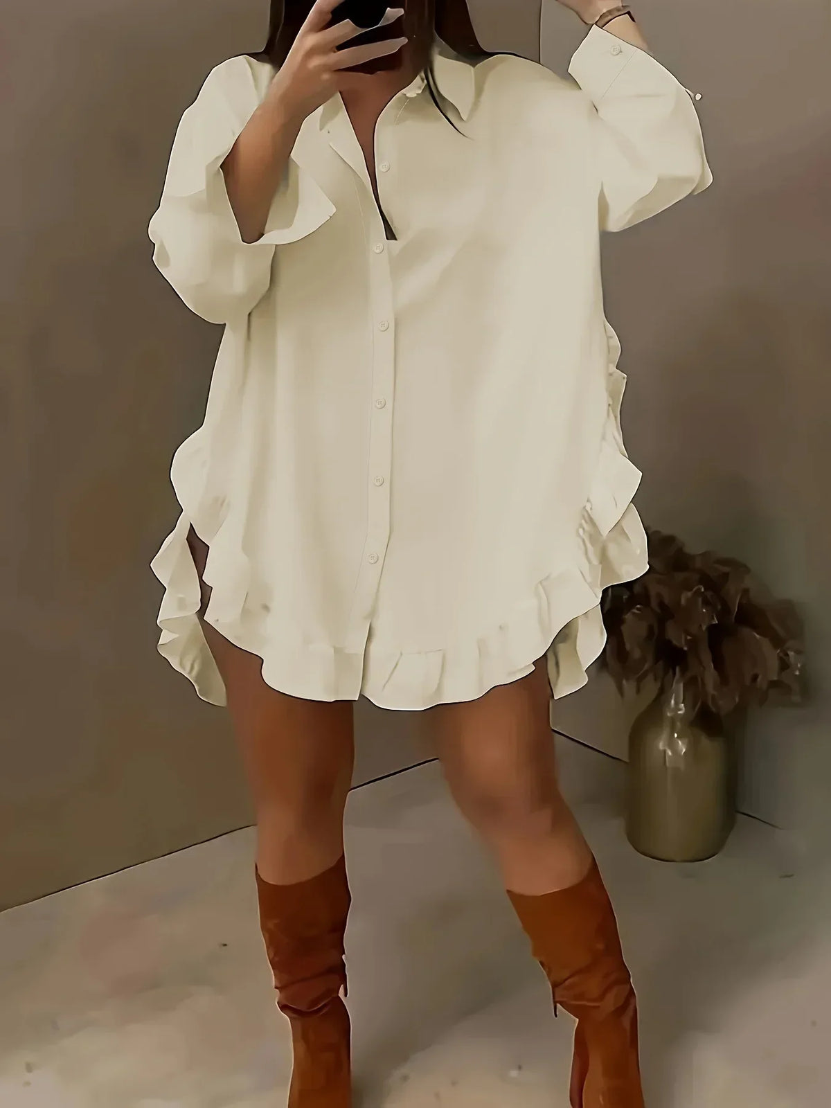 Chemise Longue Ample Femme – Ourlet à Volants