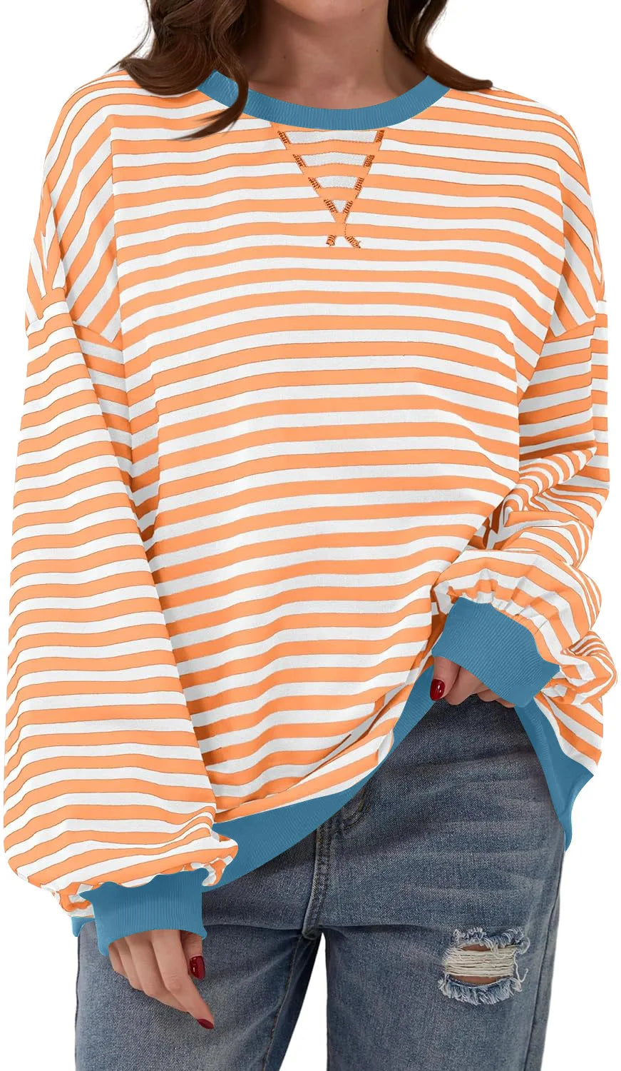 Sweat-shirt rayé surdimensionné pour femmes