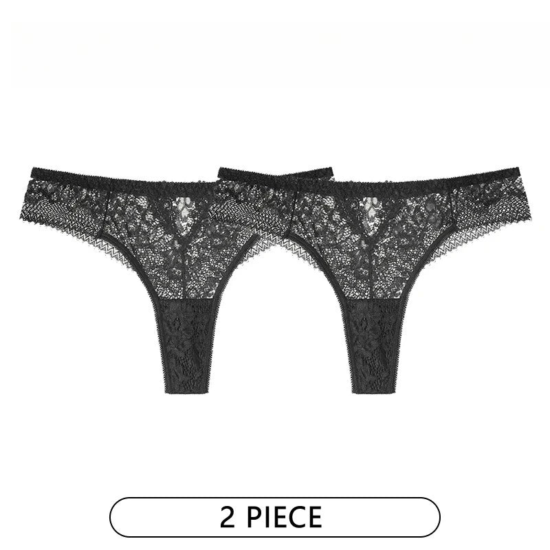 Lot de 2 Culottes Femme – Dentelle Brodée Taille Basse