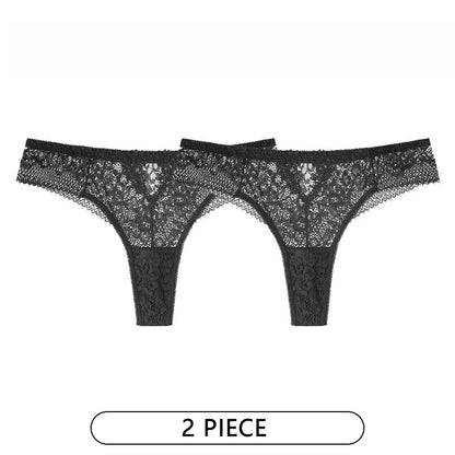 Lot de 2 Culottes Femme – Dentelle Brodée Taille Basse