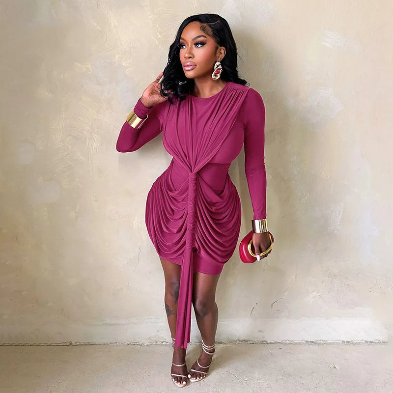 Robe mini élégante à fronces et bandage pour femmes