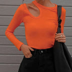 T-shirt à manches longues irrégulier ajouré pour femmes
