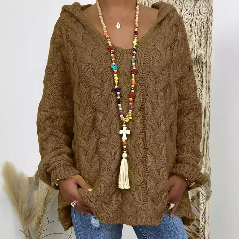 Pull torsadé tricoté de couleur pure pour femmes