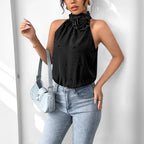 Body noir sans manches et col haut pour femmes