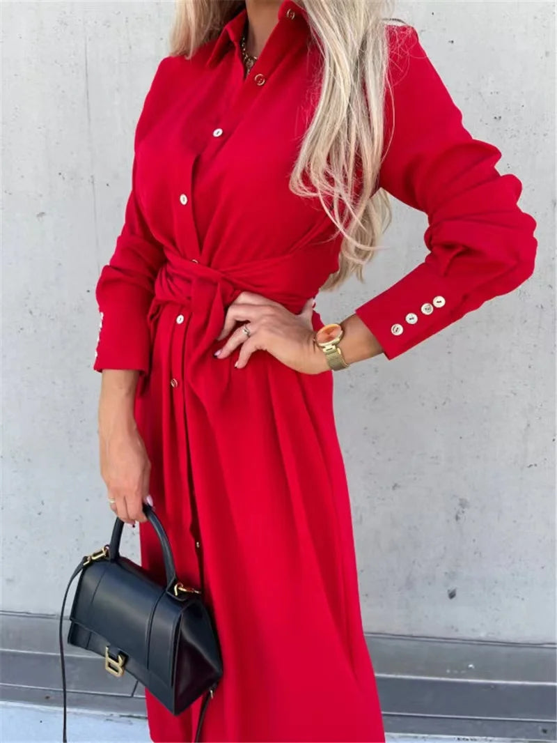 Robe chemise à manches longues pour femmes