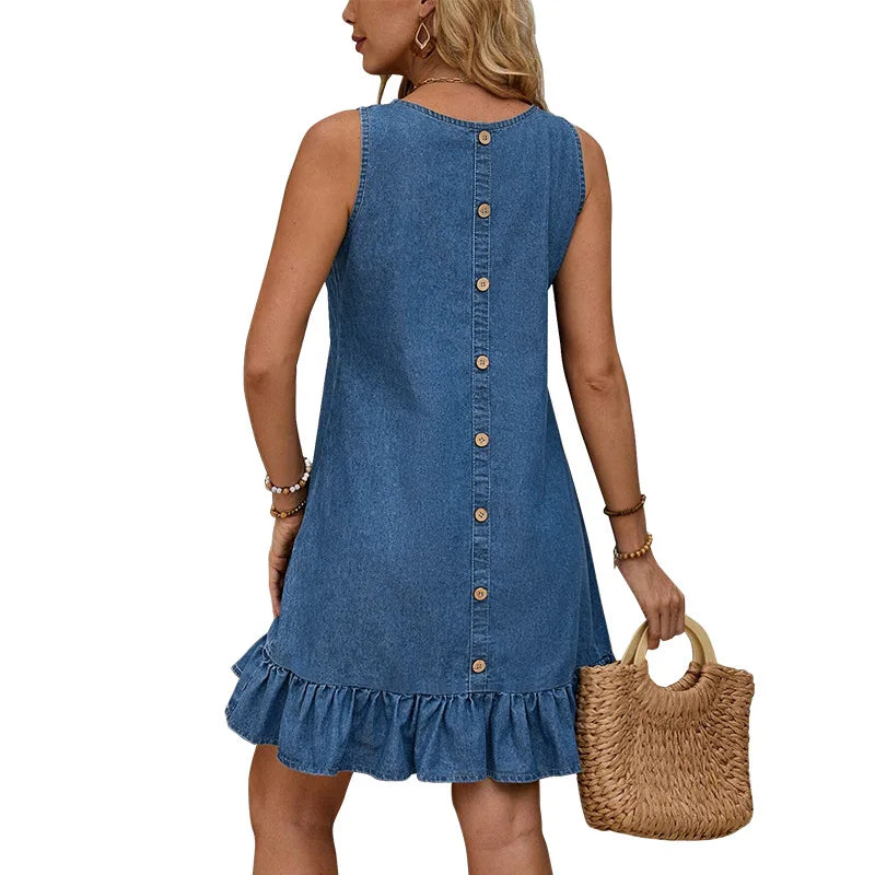 Robe en jean, été sans manches pour femmes