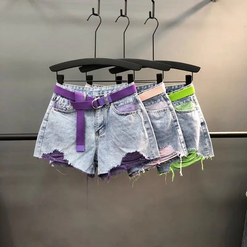 Short en jean déchiré taille haute pour femmes
