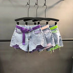 Short en jean déchiré taille haute pour femmes