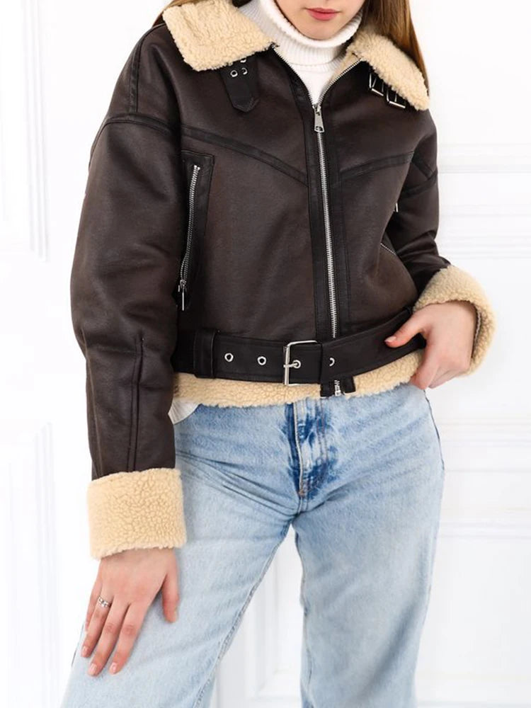 Manteau en fausse fourrure d'agneau pour femmes