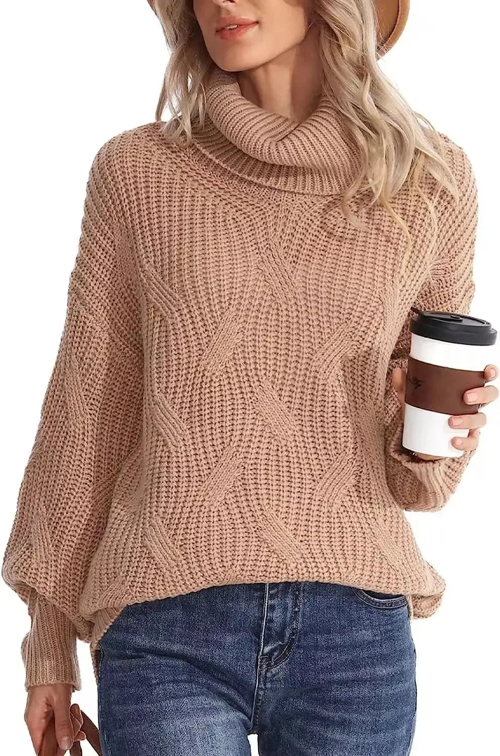 Pull polo ample à col roulé pour femmes