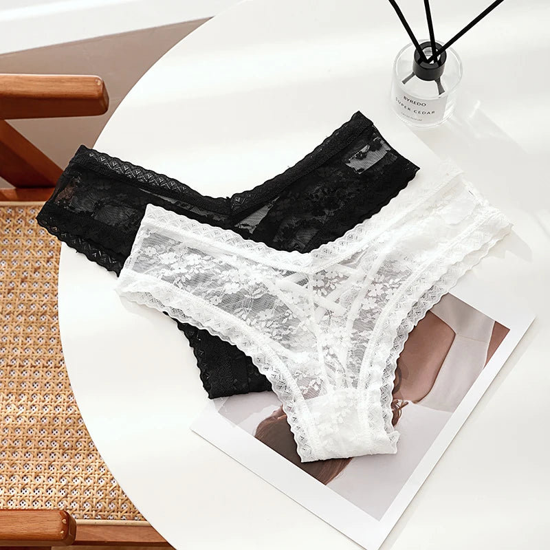 Culottes taille basse en dentelle maille transparente pour femmes