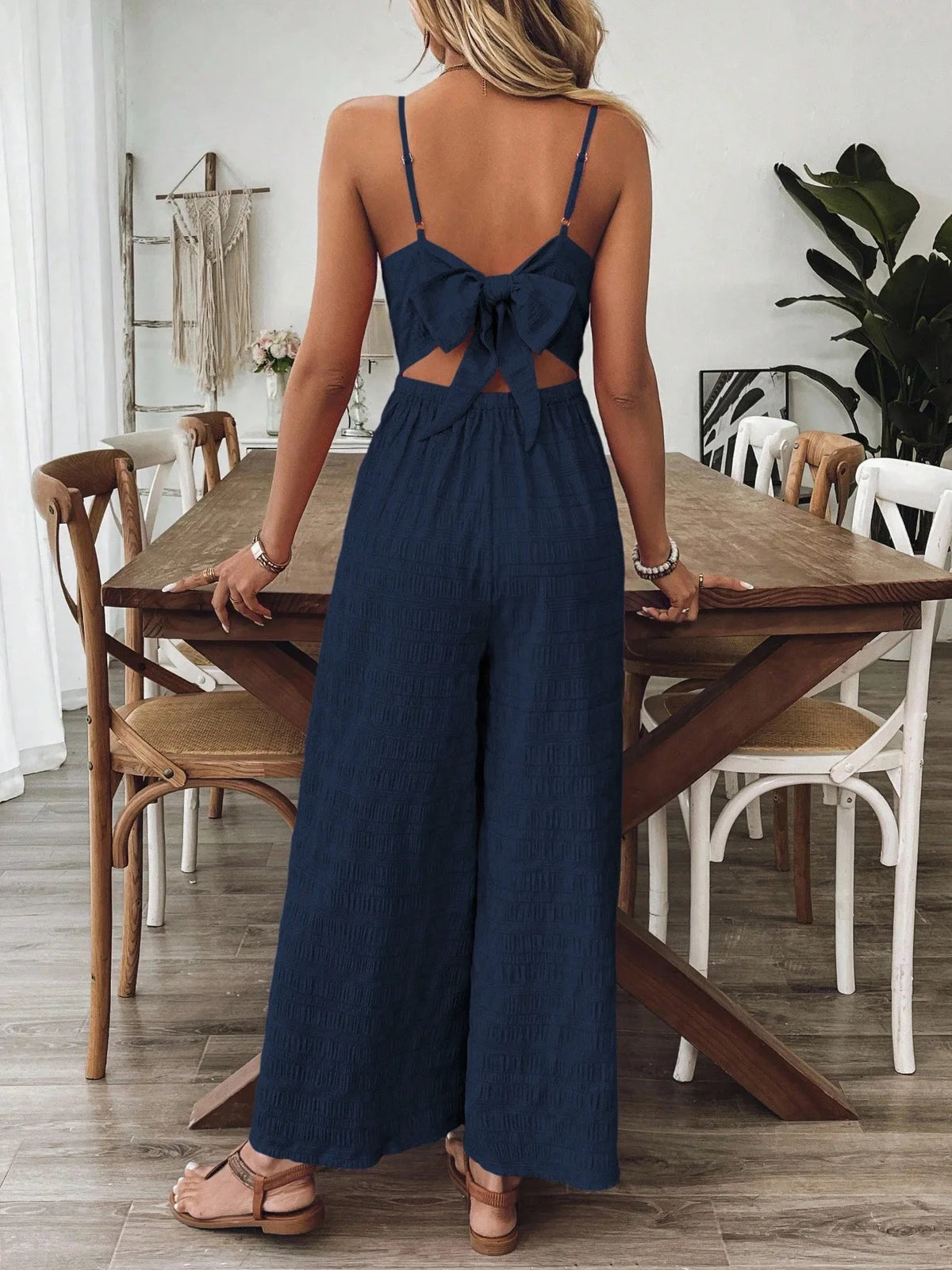 Combinaison Femme – Tissu Texturé Bleu Marine