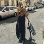 Robe longue slim noire à pois pour femmes