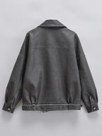 Veste ample vintage en similicuir PU pour femmes