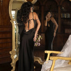 Robe longue élégante avec collier dos nu pour femmes