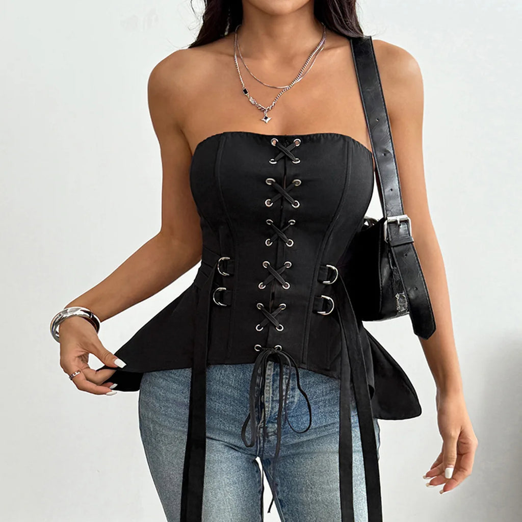 Débardeur sexy sans bretelles à boucle métallique pour femmes