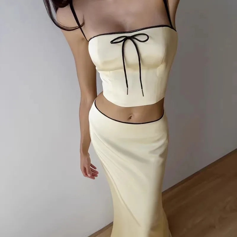 Ensemble 2 Pièces camisole à nœud et jupe longue crayon pour femmes