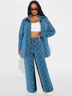 Ensemble 2 pièces chemise en jean à manches longues et pantalon large pour femmes