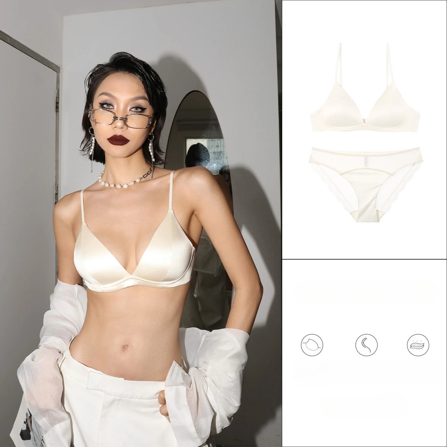 Ensemble soutien-gorge push-up sans armatures et culotte en dentelle pour femmes