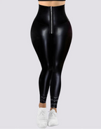 Leggings en cuir PU taille haute pour femmes