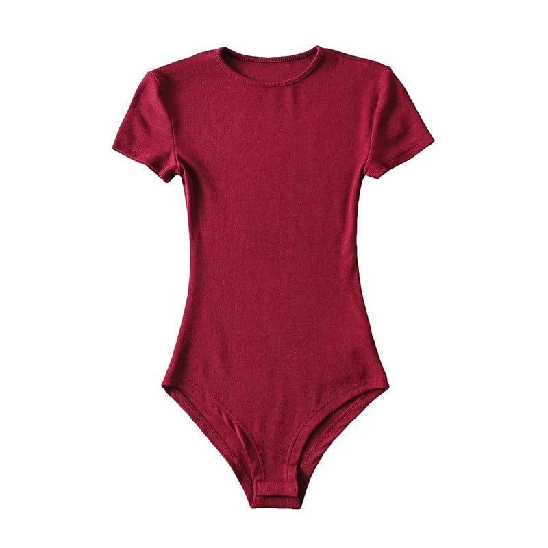 Body d'été sexy à manches courtes et col rond pour femmes
