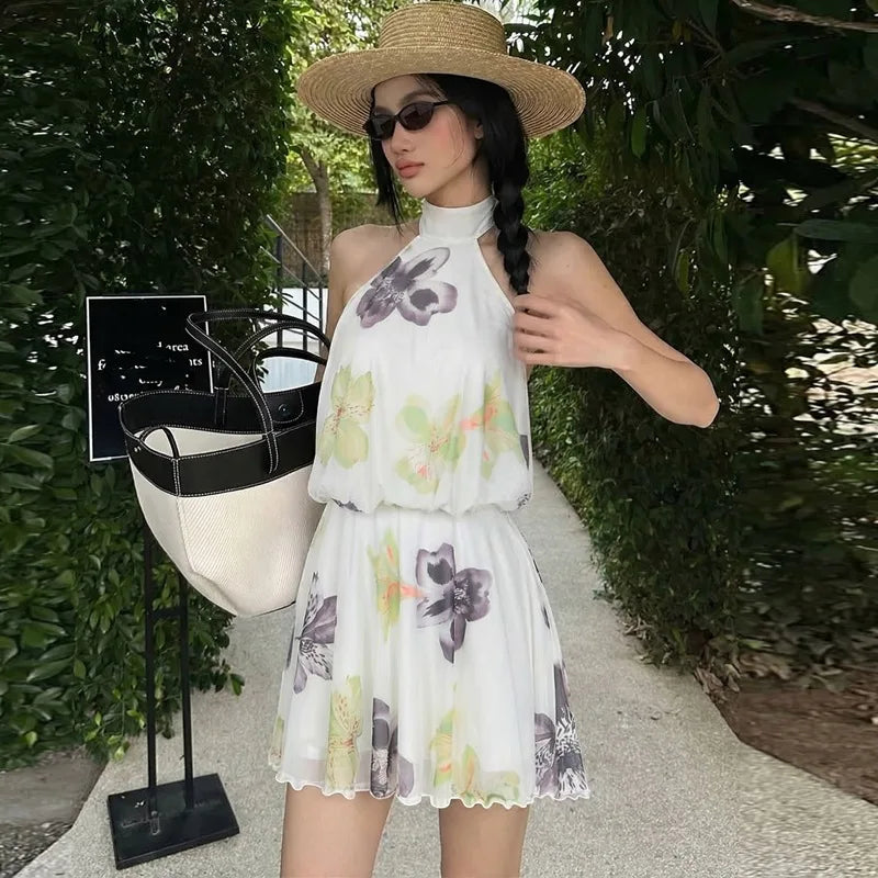 Robe mini dos nu à imprimé floral pour femmes
