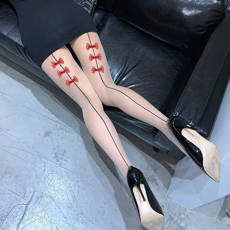 Collants à nœud en grille pour femmes