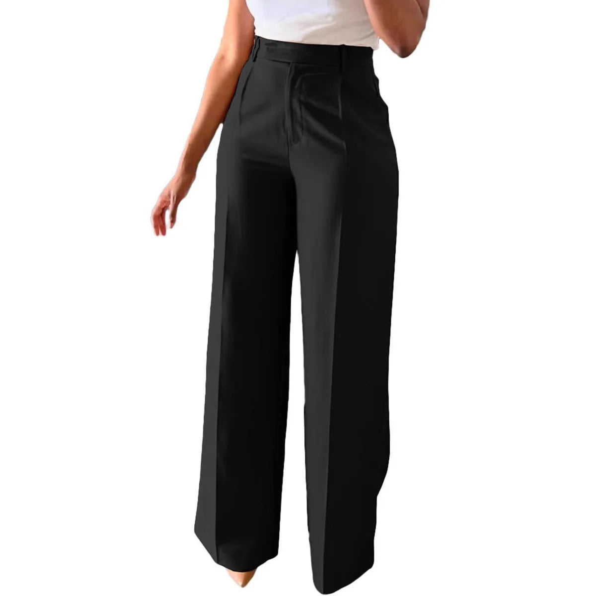 Pantalon formel taille haute fluide à jambe droite pour femmes