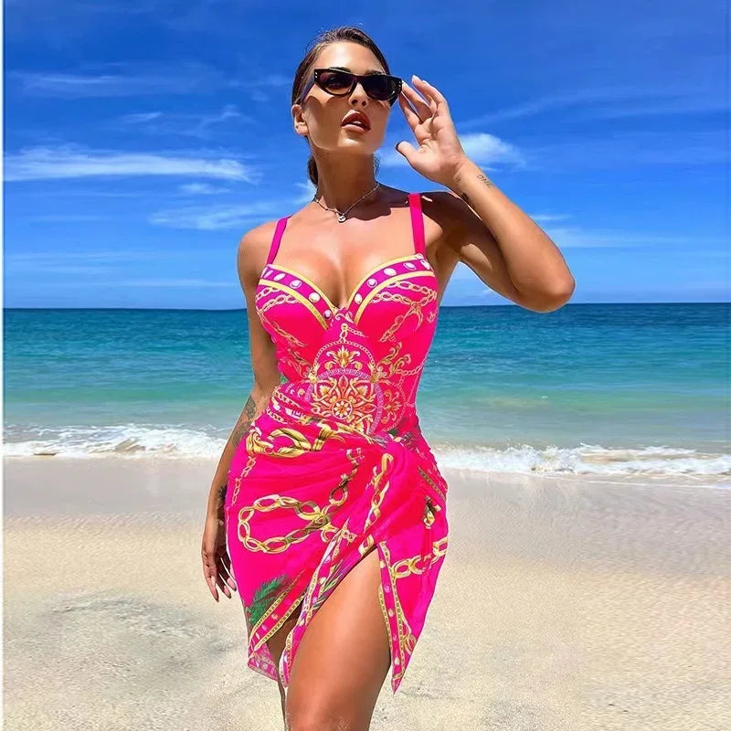 Maillot de bain deux pièces Push Up imprimé fleuri femmes