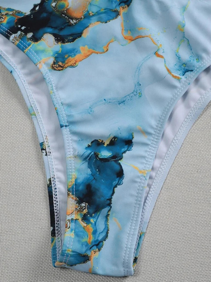 Maillot de bain une pièce imprimé marbre, sexy, découpé pour femmes