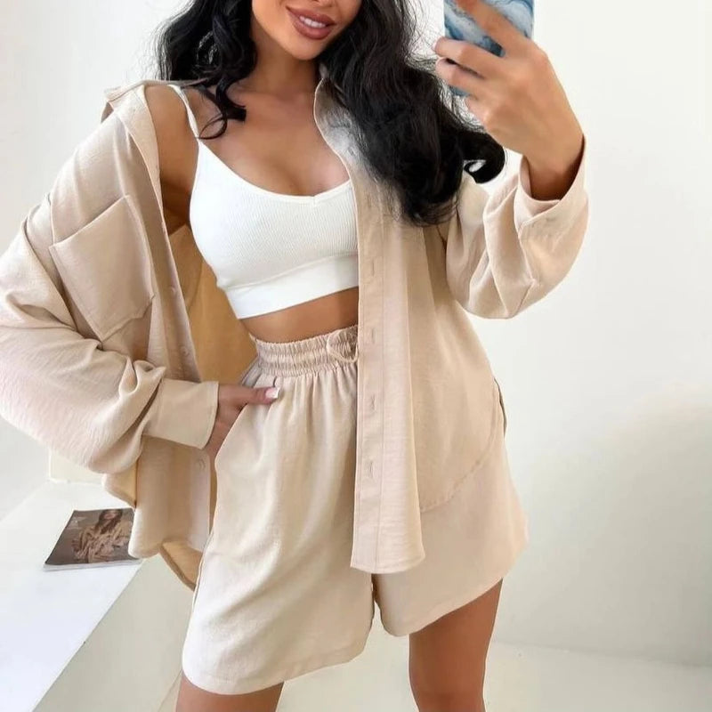 Ensemble short ample et décontracté uni pour femmes