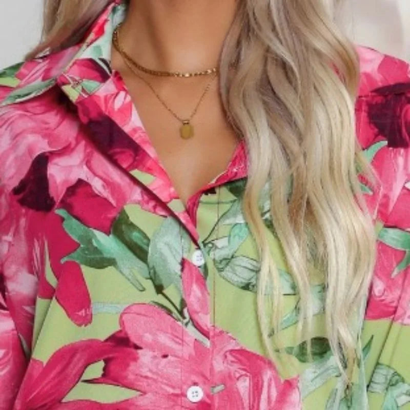 Chemise à manches longues imprimé patchwork pour femmes
