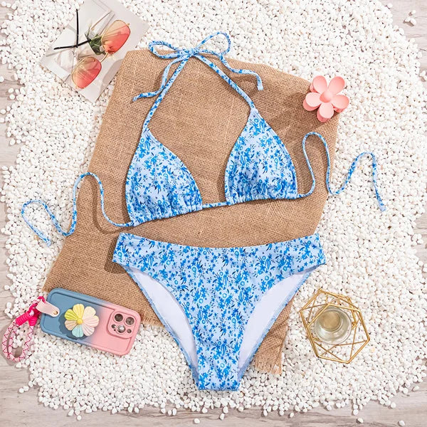 Maillot de bain deux pièces brésilien imprimé à pois noirs et blancs pour femmes
