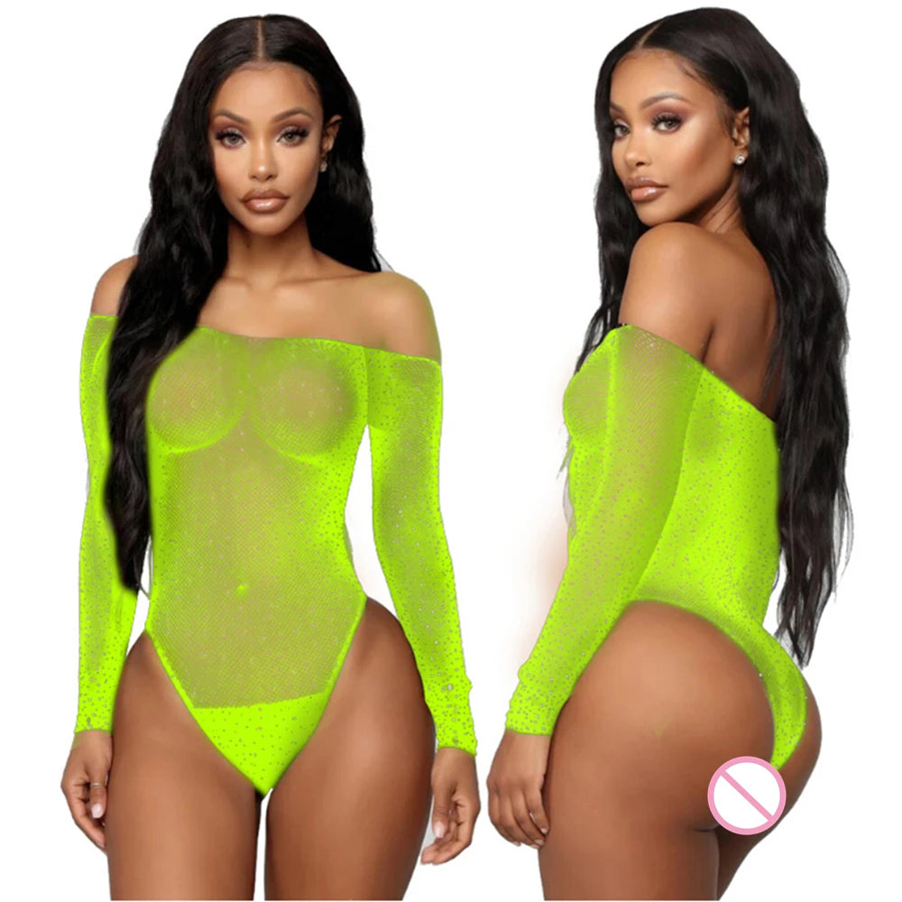 Body sexy en résille en maille transparente pour femmes