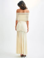 Robe longue épaules dénudées, dos nu, mode maille, sans bretelles, sans manches, moulant pour femmes