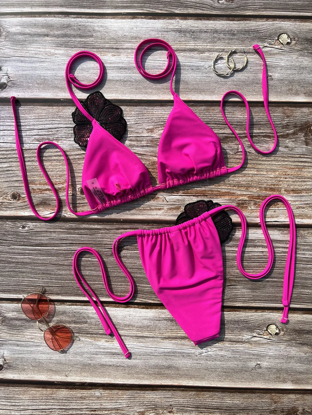 Ensemble maillots de bain deux pièces  3D fleurs licou à bretelles pour femmes