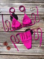 Ensemble maillots de bain deux pièces  3D fleurs licou à bretelles pour femmes