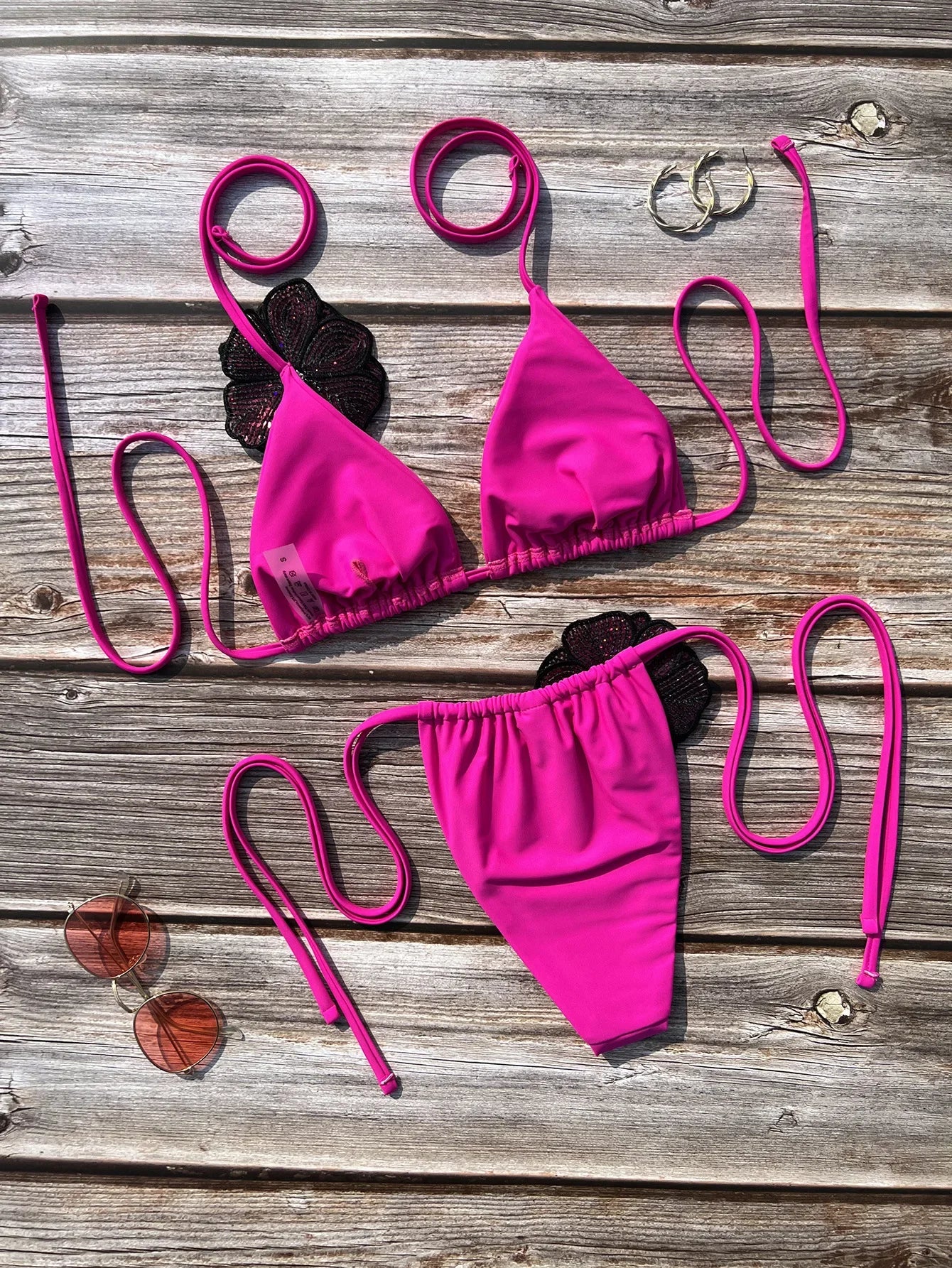 Ensemble maillots de bain deux pièces  3D fleurs licou à bretelles pour femmes