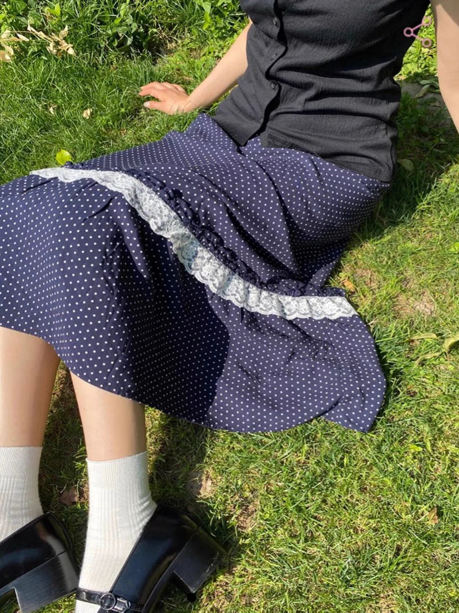 Jupe d'été en dentelle patchwork à pois pour femmes