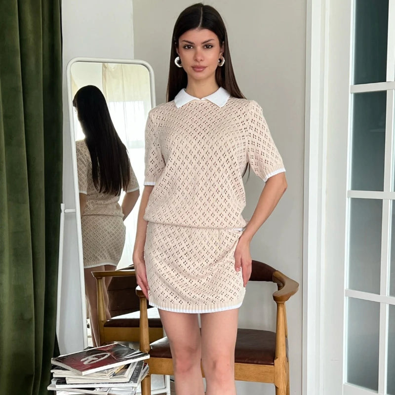 Ensemble jupe courte ajourée pour femmes
