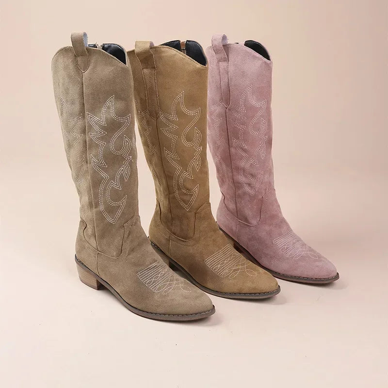 Bottes de Cowboy en cuir PU brodées pour femmes