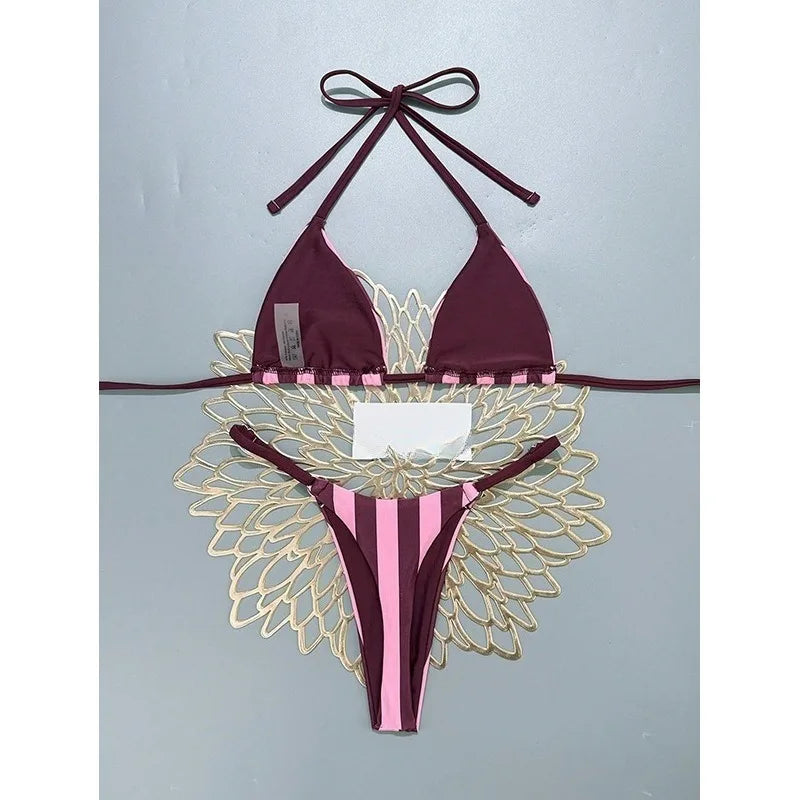 Bikini 2 Pièces Femme – Rayures et Liens à Nouer
