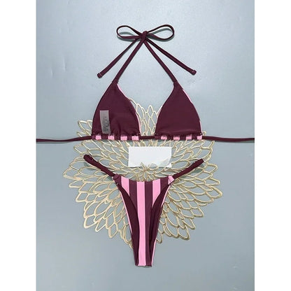 Bikini 2 Pièces Femme – Rayures et Liens à Nouer