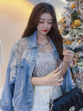 Veste en jean brodée de diamants pour femmes