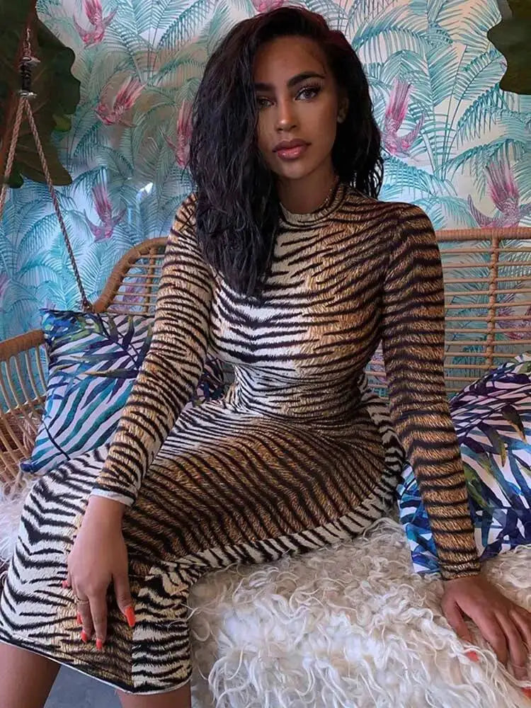 Robe imprimée léopard à manches longues pour femmes