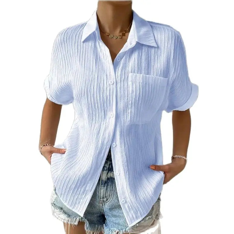 Chemisier de Plage Femme – Manches Courtes Brodées