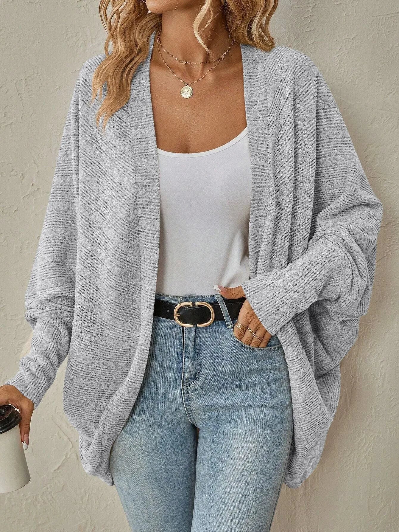 Cardigan décontracté mi-long en maille douce unie pour femmes