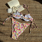 Maillot de bain deux pièces imprimé fleuri à armatures pour femmes