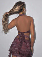 Robe moulante à dos nu et franges pour femmes